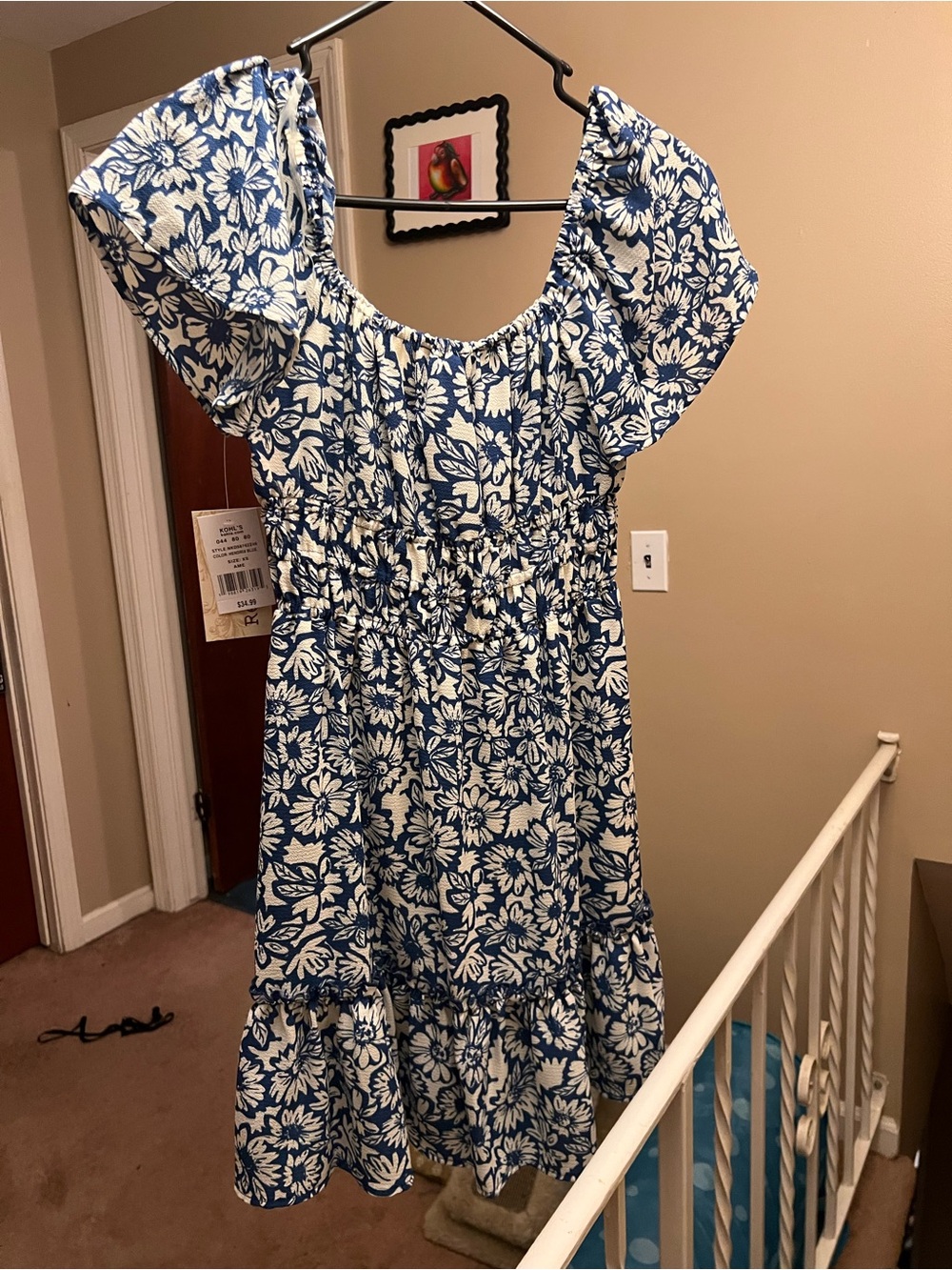 Kohl's Blue and White Floral Off-Shoulder Sundress